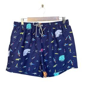 Boardies Mens Swim Shorts Trunks Large Blue Built in Brief Space Moon Rocket